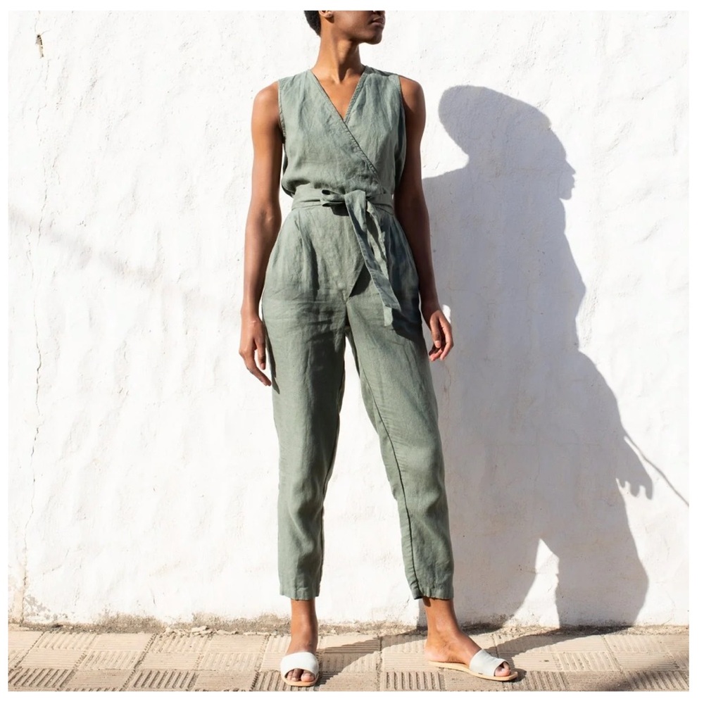 notPERFECTLINEN black/white stripe Sleeveless Margaret Wrap Jumpsuit